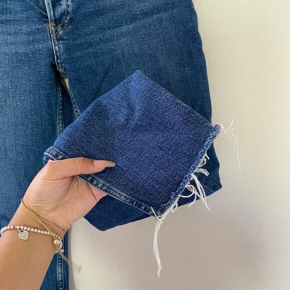 Re/Done 90s High Rise Ankle Crop Dark Wash Raw Hem Denim Jeans sz 29 - Picture 3 of 8